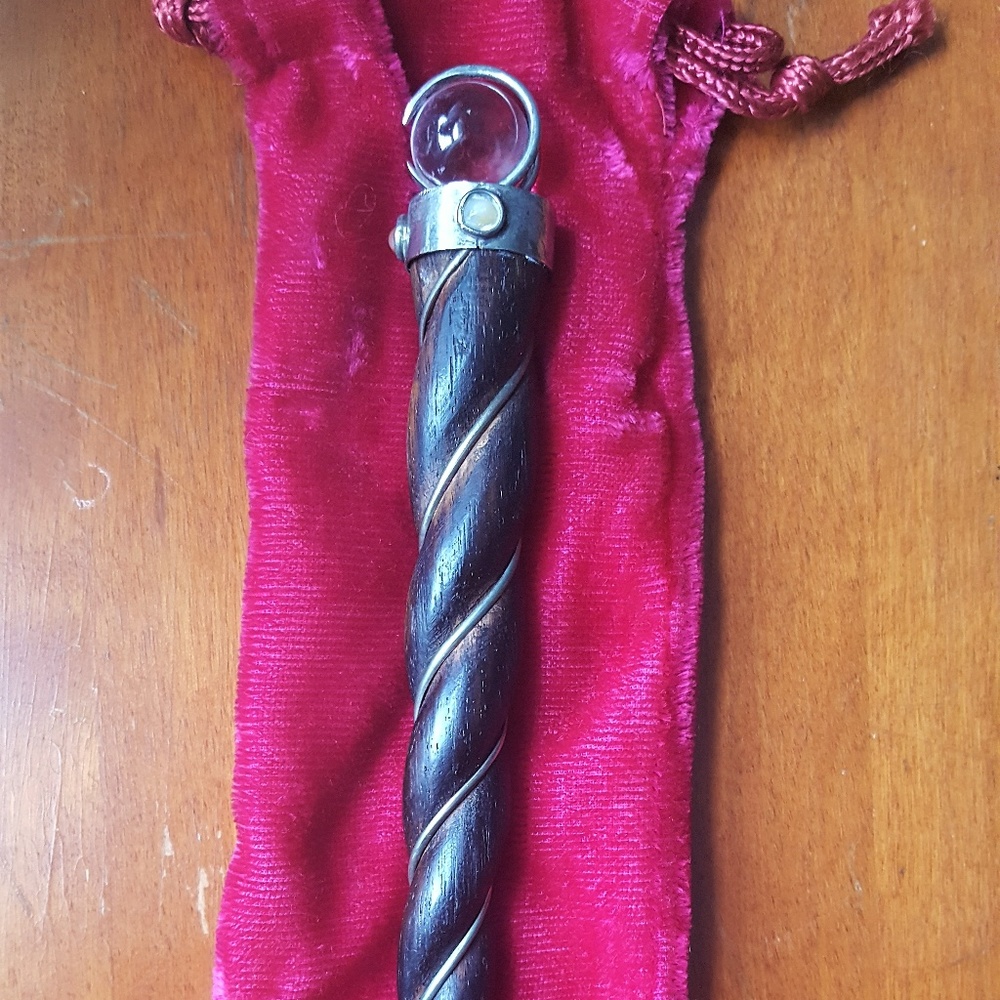 Wood and Metal Wand w/ Clear Quartz Crystal